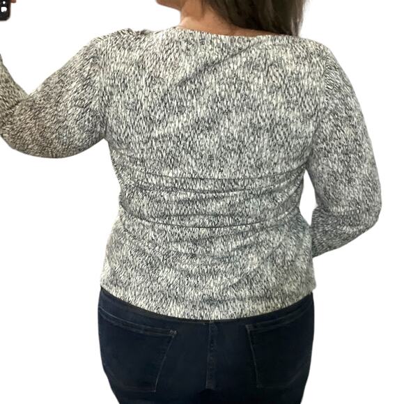 Worthington (L) Scribble Geometric Asymmetric Ruched Neck Long Sleeve Blouse - Picture 9 of 11